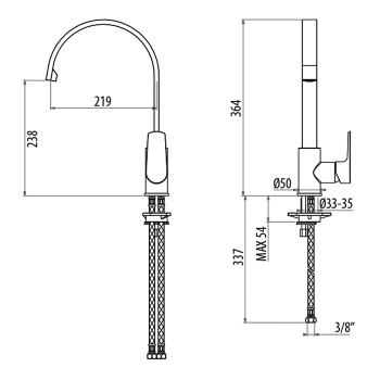 Смеситель для кухни высокий Gattoni H2omix3000 364, поворотный излив 220, хром 3064/30C0cr