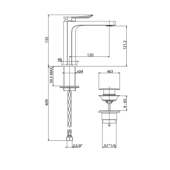 Смеситель для раковины Gattoni Soffio 8140/81NS click-clack, никель