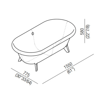 Ванна из искусственного камня Agape Ottocento 155x77.5 AVAS0967ZZS