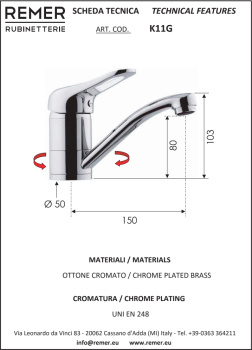 Смеситель для раковины Remer Kiss K11G хром