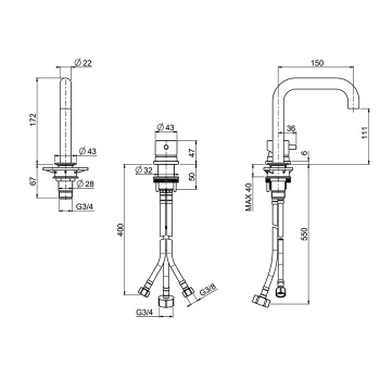 Смеситель для раковины QuadroDesign Source на 2 отверстия из ст-цы цвет Steel 1207AS
