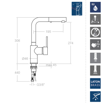Смеситель для кухни Ramonsoler Drako с выдвижной лейкой 331902H1