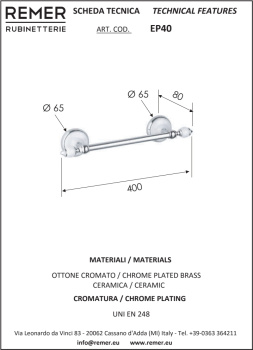Полотенцедержатель Remer Epoca хром (CR) EP40CR