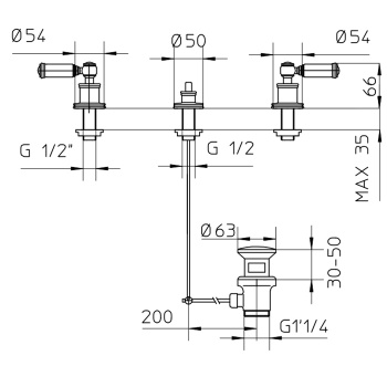 Bossini Liberty Смеситель для биде, на 3 отв, цвет: античная бронза Z001403.022