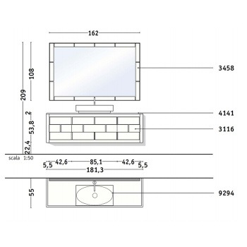 Зеркало Vitage Milldue Edition Ritz BERLINO 162хh108см рамка стекло/сталь, cannete-75/сталь 3458.75.STEEL