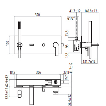 Смеситель встроенный для ванны с ручной лейкой Gattoni Color, хром 8005/80C0