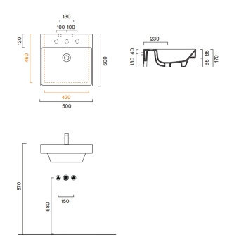 Раковина Catalano Zero 50x50, с 1 отв, белый глянцевый 120501001