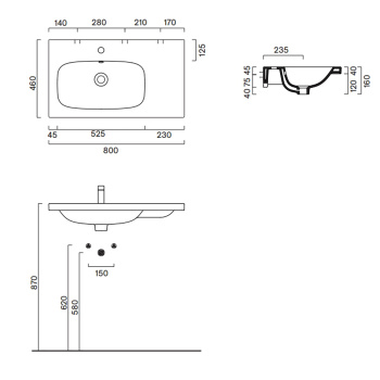 Раковина Catalano Alvea 80x46 чаша слева, с 1 отв, белый глянцевый 620841001