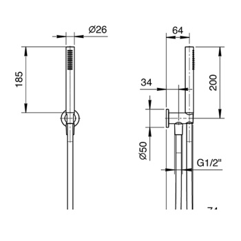 Ручной душ с держателем и шлангом Fantini Nostromo Matt British Gold PVD 86 P6 8093