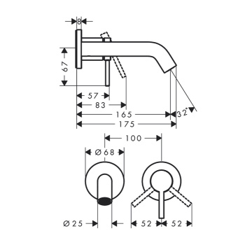 Смеситель для раковины Hansgrohe Tecturis S 73350140 для скрытого монтажа настенный, бронза