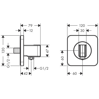 Axor ShowerSelect Вывод воды с клапаном и держателем ручного душа, ½’, цвет: шлифованны