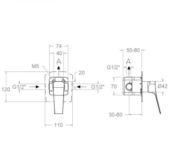 Смеситель для душа Ramonsoler Prisma встраиваемый на 1 выход графит 421801SGR