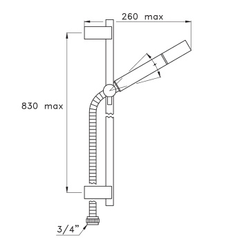 Душевой комплект с ручным душем Stella Sirius штангой 830 мм. и шлангом, черный матовый PVD UN03100PV17