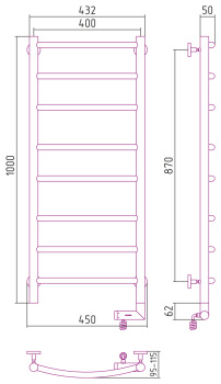 Полотенцесушитель электрический Сунержа Галант 2.0 1000х400 с блоком управления справа, 00-5201-1040