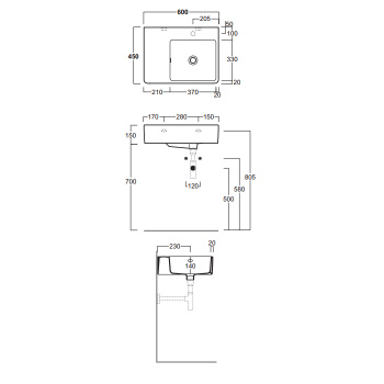 Раковина накладная/подвесная Simas Top e lavabi D'Arredo QU60S*1 bi 60 см левая белый