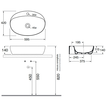 Раковина накладная Azzurra Elegance Circle 60х42см без отв. под смеситель, белый матовый ELLA060420CMCT/(ECI60M cotton)*0