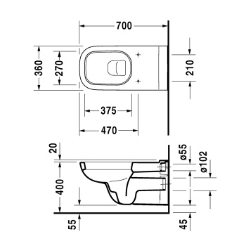 Чаша подвесного унитаза Duravit D-Code 22280900002 для инвалидов на колясках