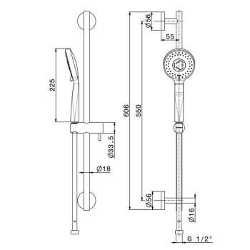 Душевая стойка OLE c ручной круглой лейкой и шлангом Kerama Marazzi без выхода для подачи воды, черный матовый 69457KM.01.093