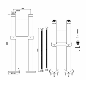 Трубы подвода воды Burlington W7/ARCW7 CHR хром