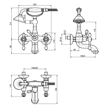 Смеситель для ванны внешнего монтажа Fima Carlo Frattini Epoque с душевым комплектом, бронза F5054BR