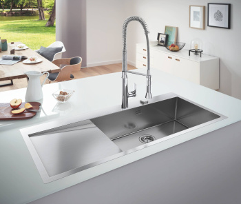 Мойка GROHE K1000 80-S 116/52 1.0 с корзинчатым вентилем, нержавеющая сталь 31582SD1