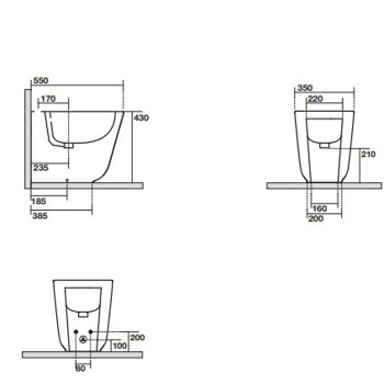 Биде напольное пристенное Kerasan Tribeca 55, с 1 отв под смеситель, c креплением WB5N, Nocciola 512081