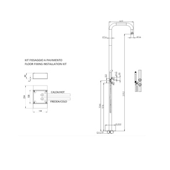 Душевая колонна Bossini Nobu для наружной установки. из стали с .2 прогрес. смесителя - Душ 54 мм . ручной душ с держ.- цвет Mat brushed S.S.