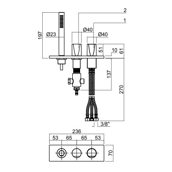 Смеситель на борт ванны Antonio Lupi Indigo на 3 отв., графит А0002423779