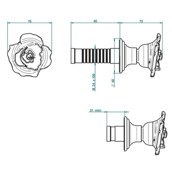 Запорный вентиль в стену THG Rose U5J-F01-30B полированное золото