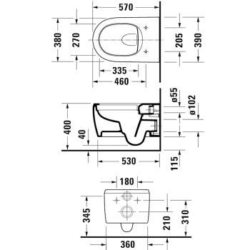 Чаша подвесного унитаза Duravit Qatego 2556090000 с креплением Durafix