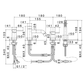 Смеситель для ванны набортный с изливом Newform Xt в комплекте руч. душ, шланг, хром 4280C.21.018