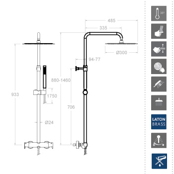 Душевая система Ramonsoler Alexia термостатическая без излива с регулировкой высоты чёрный 365402RM250NM