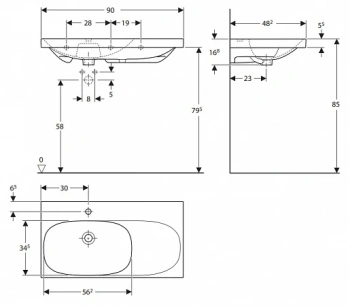 Раковина 90 см Geberit Acanto 500.625.01.2