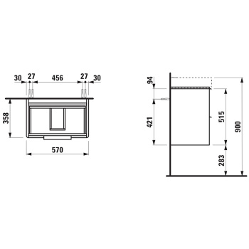 Laufen Base База под раковину 8.1895.9 подвесная 570х360х530 мм, с 2 ящиками, цвет белый матовый