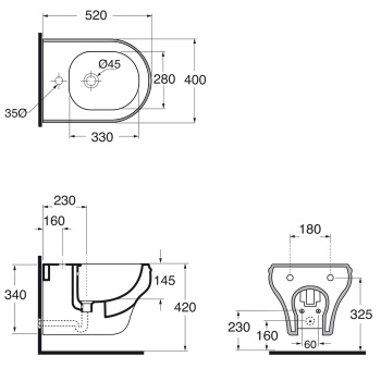 Биде подвесное Azzurra Charme 52х40, с 1 отв.c креплением KIT 2000 CF, белый CHBKS000000M/(CHA500/SOSK bi)*1