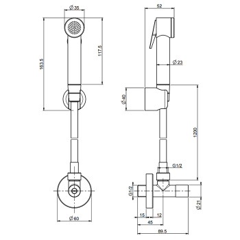 Гигиенический душ Fima Carlo Frattini Collettivit настенный, со шлангом 120, с угловым вентелем, чёрный матовый F2454/7NOTNS