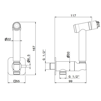 Гигиенический душ Newform X-steel 316 уголок с держателем, с запорным вентилем,на холодную воду, PVD Brushed gun metal 69644X.59.064