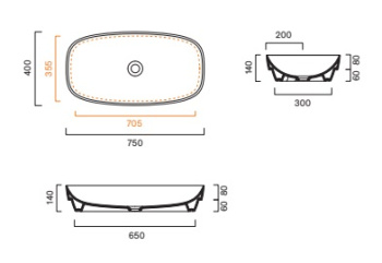 Раковина 75×40 Catalano Alvea встраиваемая Lino satinato 0624750030