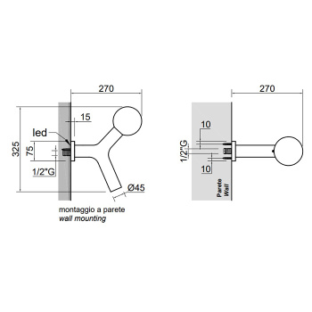 Верхний душ Antonio Lupi Apollo 45, с LED подсветкой, настенный монтаж, черный матовый А0002458031