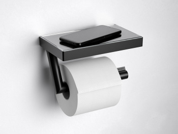 Держатель туалетной бумаги Keuco Reva 12873379000 с полкой, черный матовый