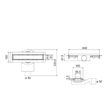 Трап душевой Plumberia Selection PS MODULAR 4x100 2устор. накладка из нерж.стали, комбинир.затвор с горизонт. Выпуском Ду 50мм,40л/мин, черн.матов., PSM100NO