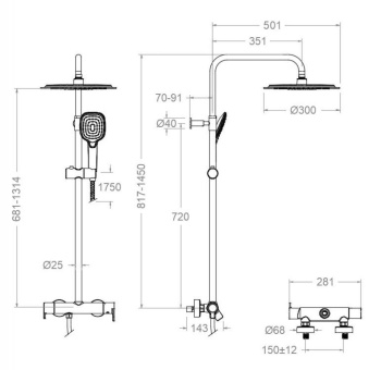 Душевая система Ramonsoler Blautherm без излива с регулировкой высоты графит 937415RP300GR