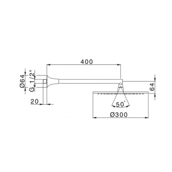 Верхний душ с настенным держателем Cisal Vita L=400мм D300мм, хром VI01319021