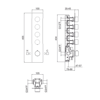 Внешняя часть вертикальная для термостатического смесителя Carimali Iltondo с 4 независимыми выходами хром 21049EST-CR