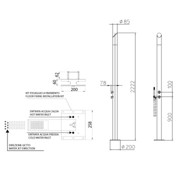 Bossini Aquabambu Душевая колонна со смесителем и ручным душем, каскад, напольная, цвет: хром L00866