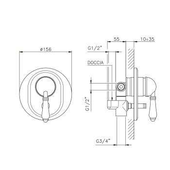 Смеситель для душа Nicolazzi P.M. Blanc внешняя часть с переключателем 3460CR76