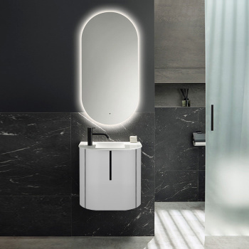 Burgbad Lavo 2.0 Комплект мебели 53х35х49.2см., с 1 отверстием для смес. слева, 1 дверь, раковина белая Velvet, ручка черная, подвесной, цвет белый глянцевый SGCG053LG0227F5048C0037*1