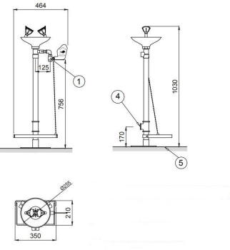 Аварийная раковина Nofer Emergency для промывки глаз из полипропилена с рычагом и педалью SC380