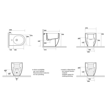 Биде приставное Kerasan Flo 53, с 1 отв под смеситель, белый, крепить на силикон или на крепеж 762901 312601