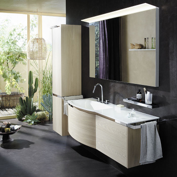 Burgbad Yso Комплект подвесной мебели 158x49x45 см, с круглым керамическим умывальником. раковина слева,  цвет: аутентичный дуб SFAD141 L F2184 C0001*1